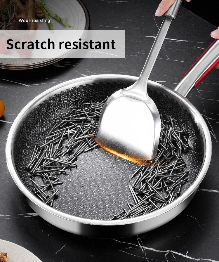 Stainless steel Frying Pan with Glass lid and Silicone spoon rest