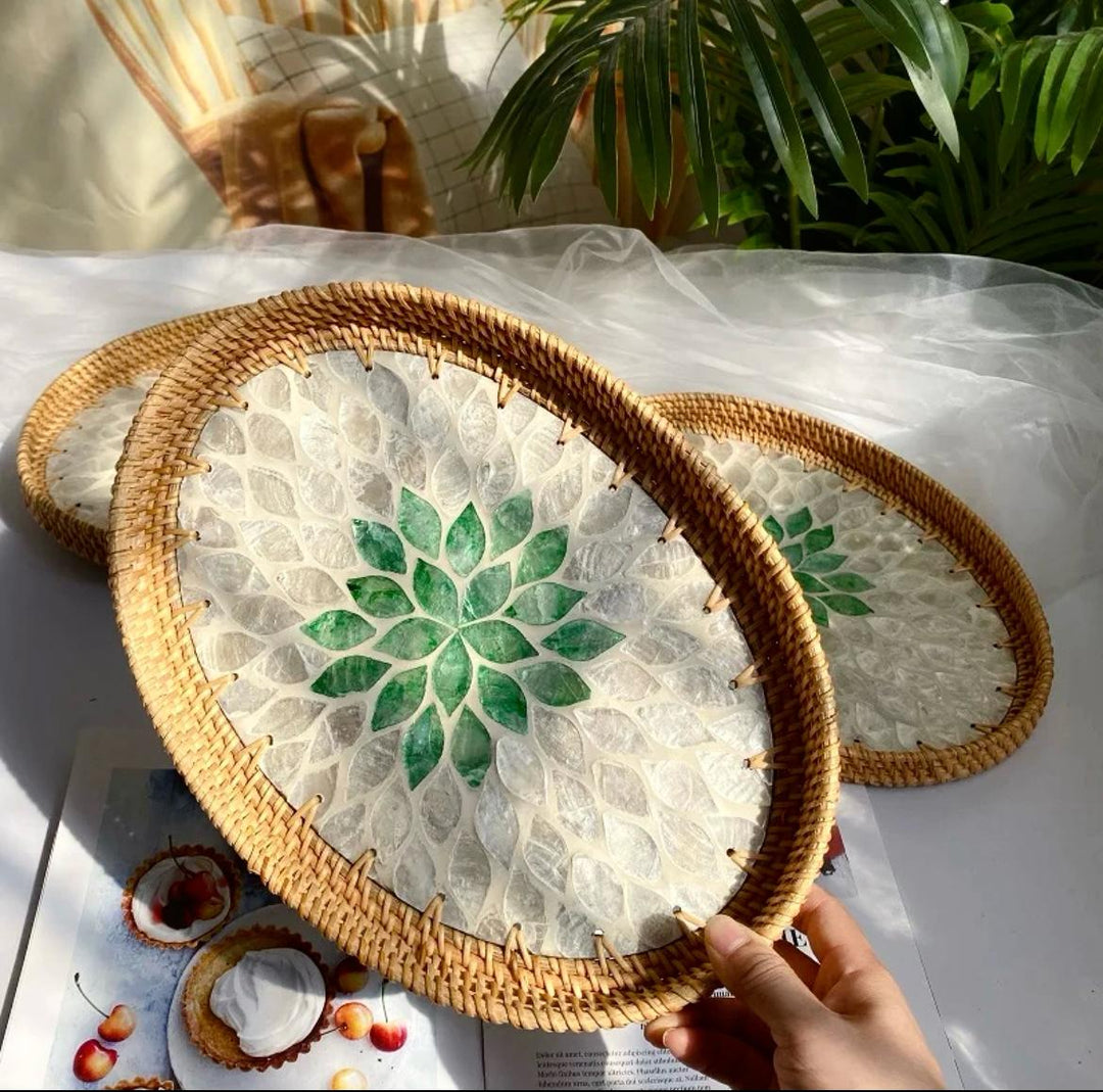 Handwoven Rattan Oval Serving Tray-3 PC SET