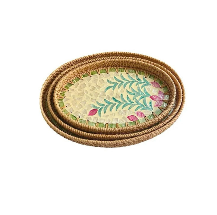 Handwoven Rattan Oval Serving Tray-3 Pc Set