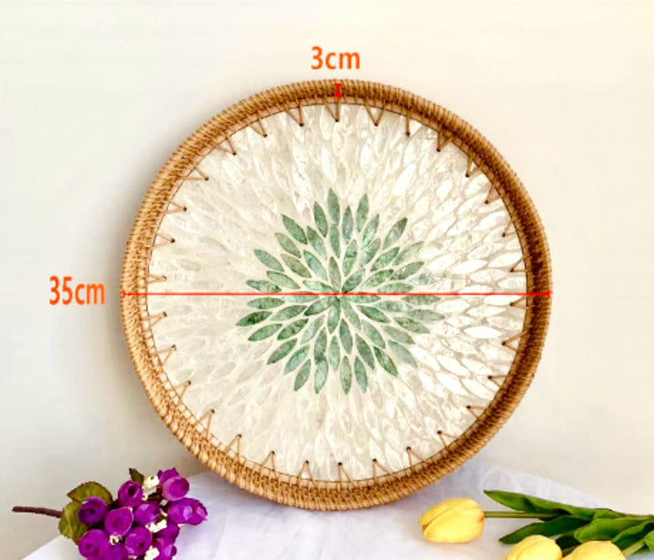 Handwoven Rattan Round Serving Tray-2 PC SET