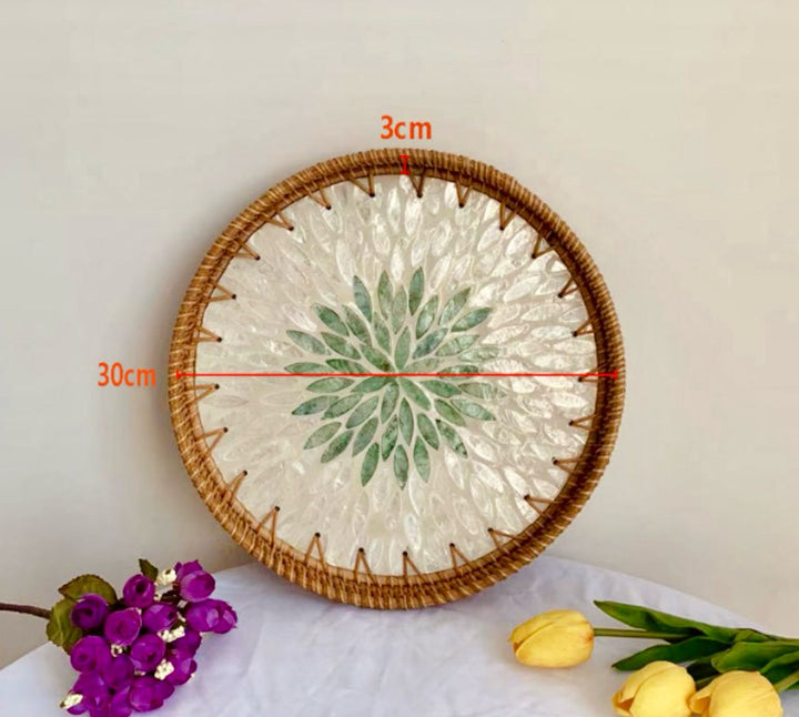 Handwoven Rattan Round Serving Tray-2 PC SET