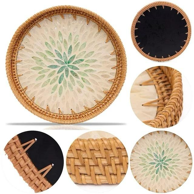 Handwoven Rattan Round Serving Tray-2 PC SET