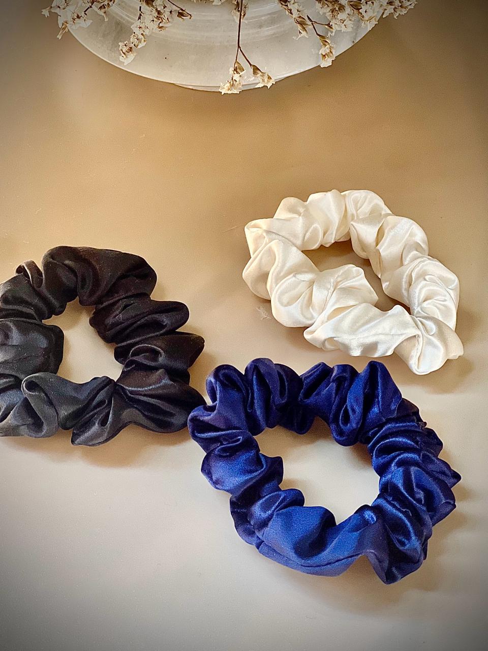 Mini Dark Pure Silk Scrunchies (Pack of 3)