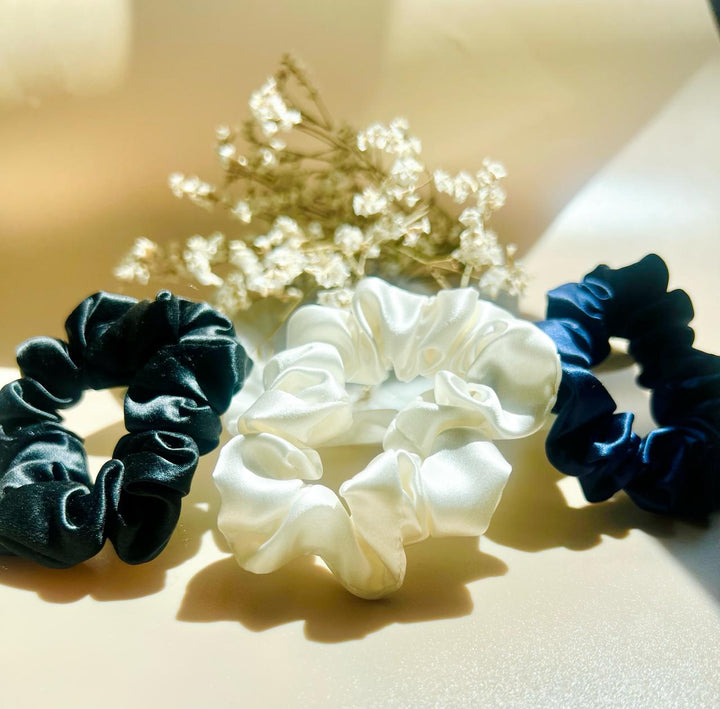 Mini Dark Pure Silk Scrunchies (Pack of 3)