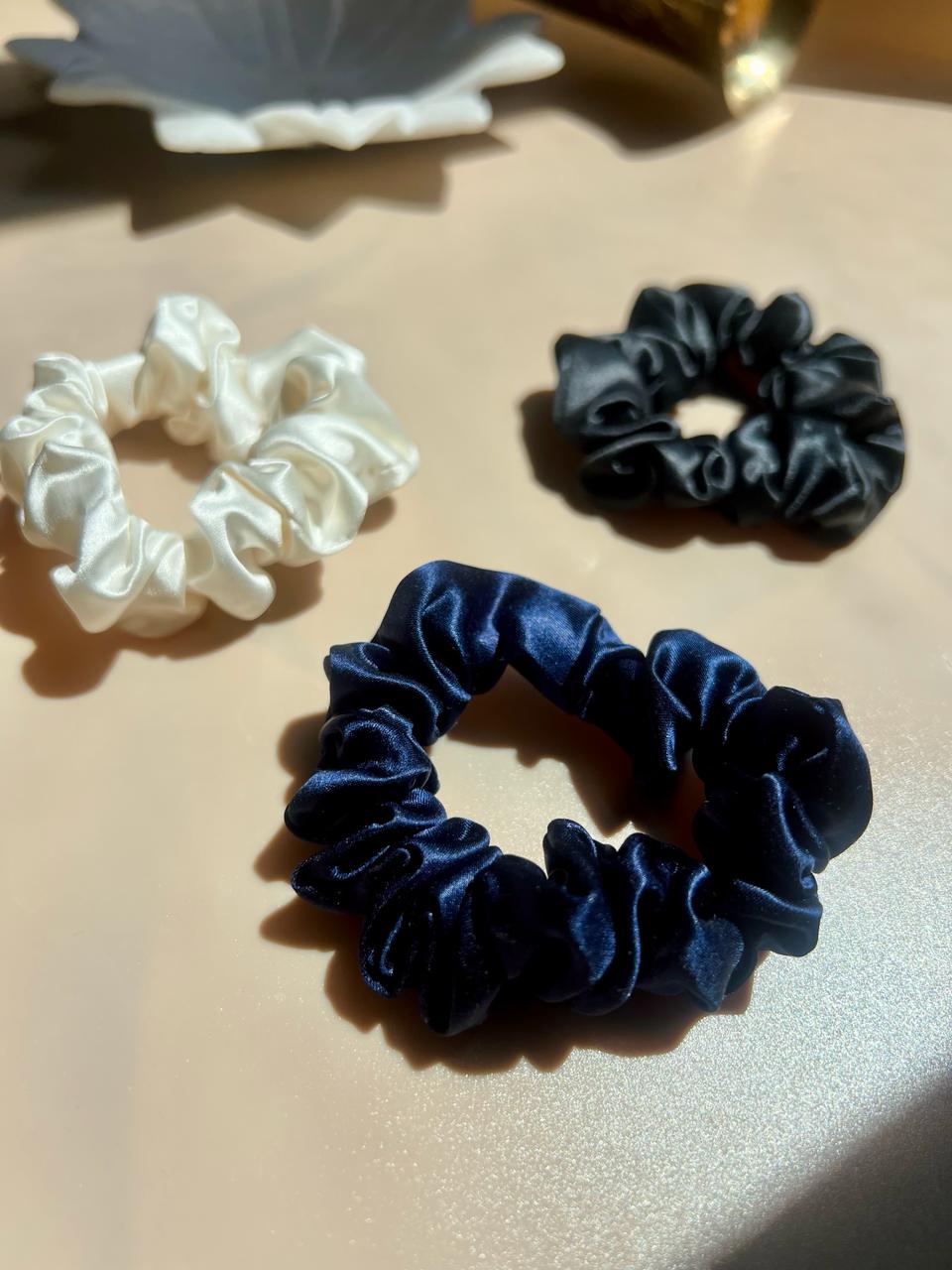 Mini Dark Pure Silk Scrunchies (Pack of 3)