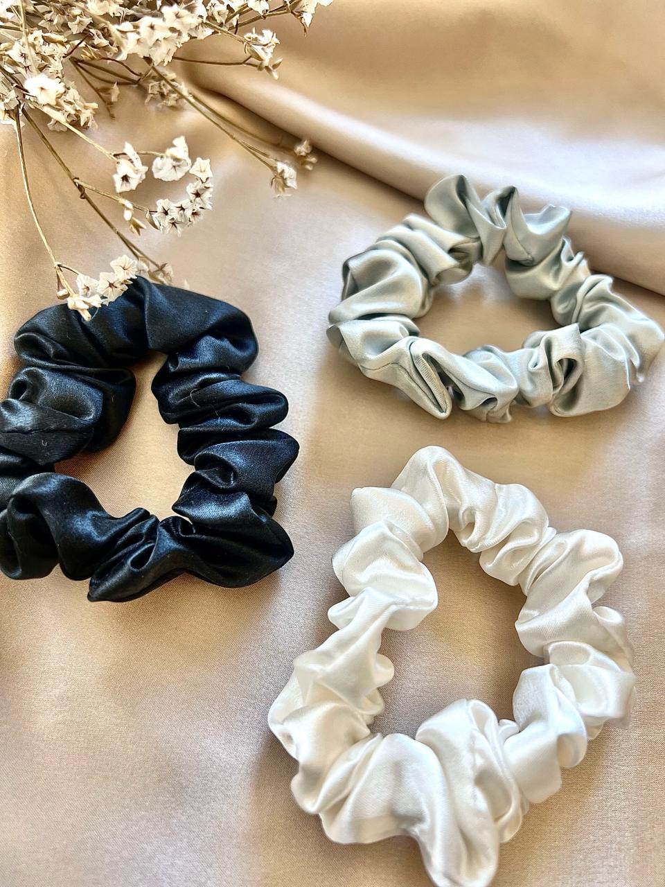 Three Skinny Pure Silk Scrunchies 