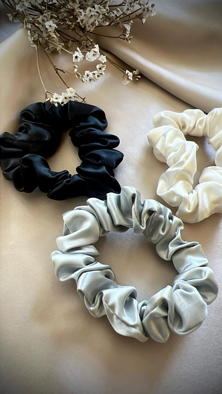 Three Skinny Pure Silk Scrunchies 