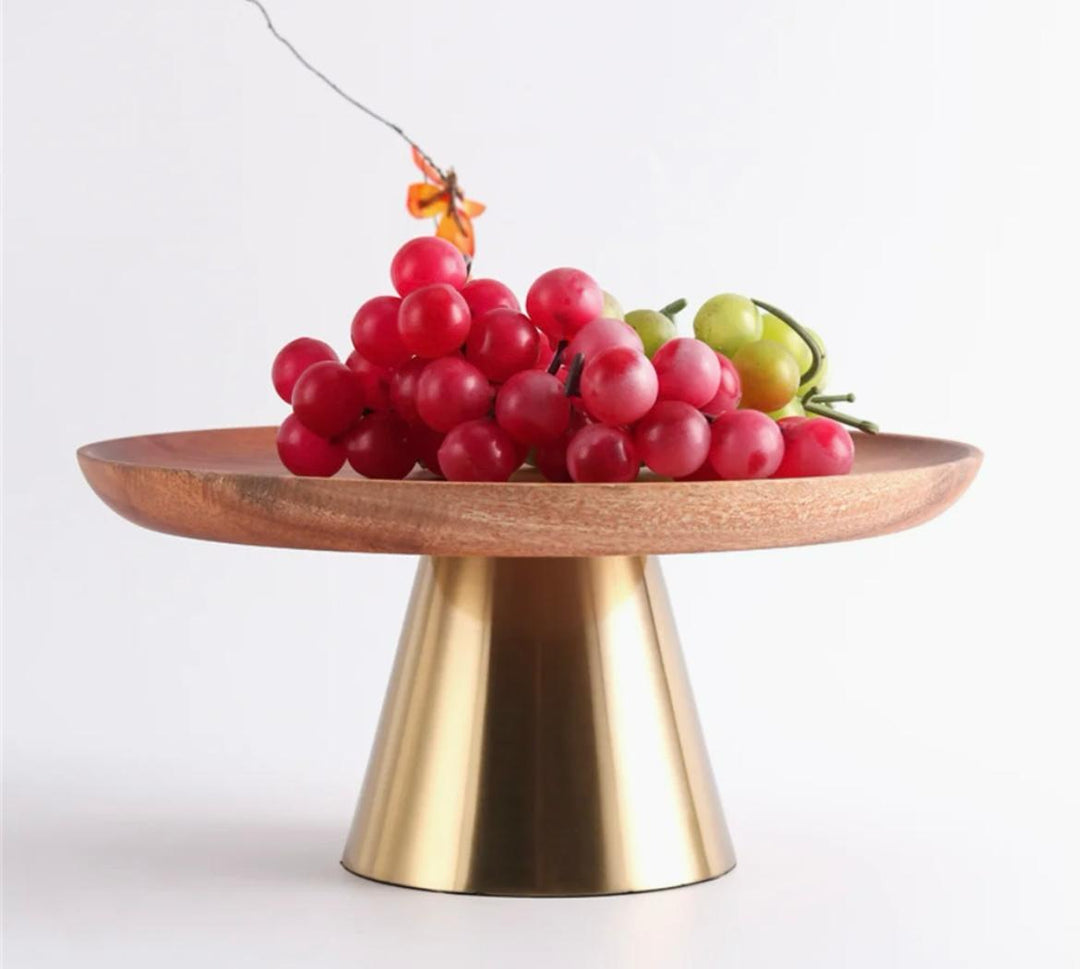 Modern wooden  cake stand with the golden Stainless steel base