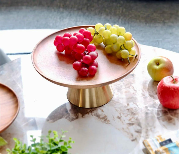 Modern wooden  cake stand with the golden Stainless steel base