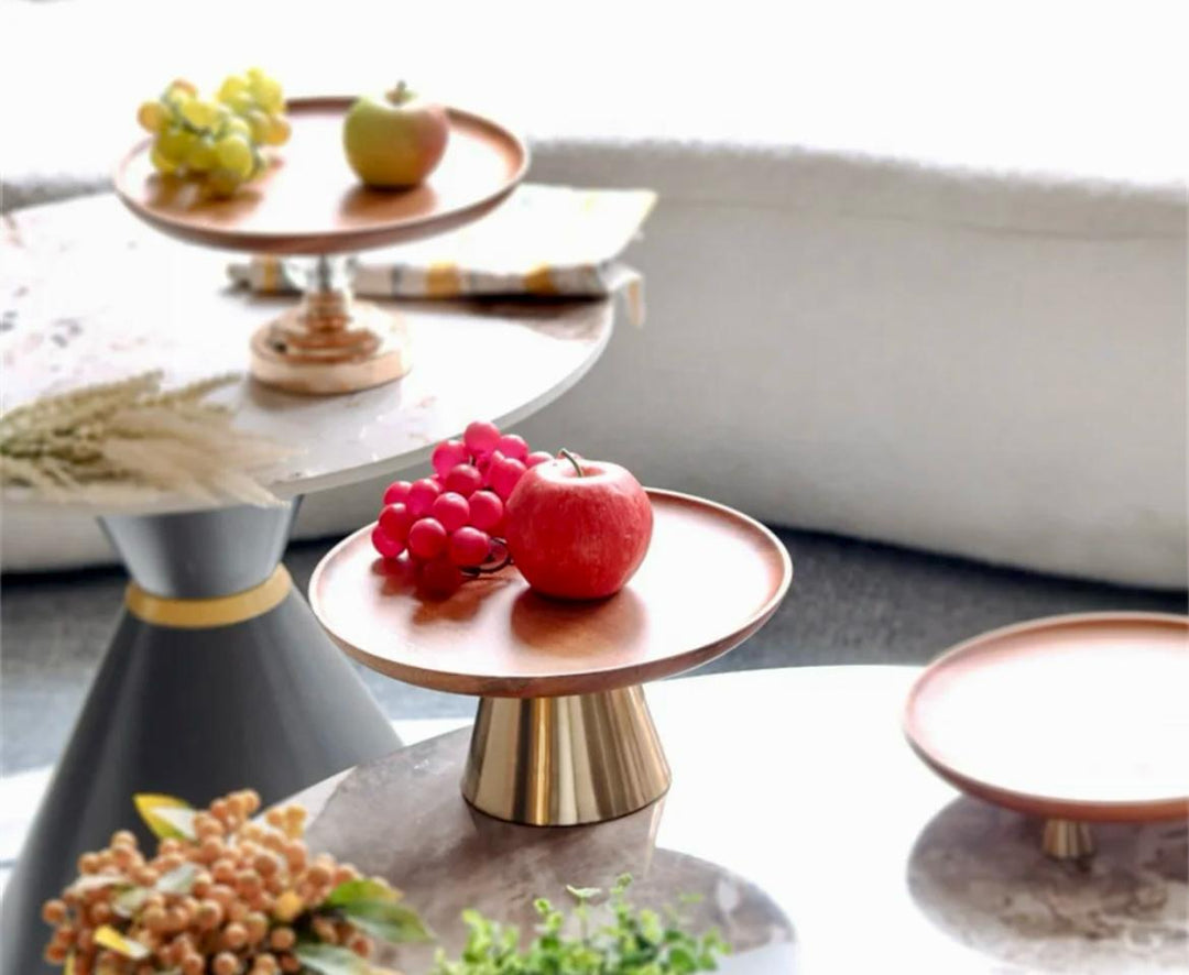 Modern wooden  cake stand with the golden Stainless steel base