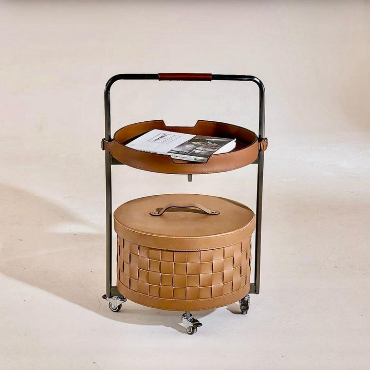 Storage Cart on wheels with Leather Accent Side Table