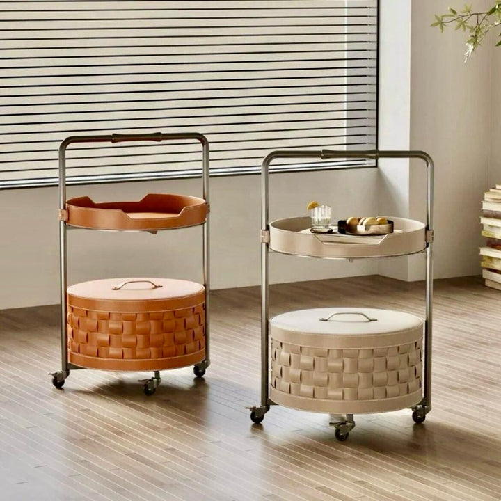 Storage Cart on wheels with Leather Accent Side Table