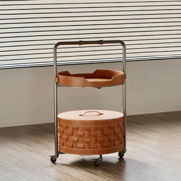 Storage Cart on wheels with Leather Accent Side Table