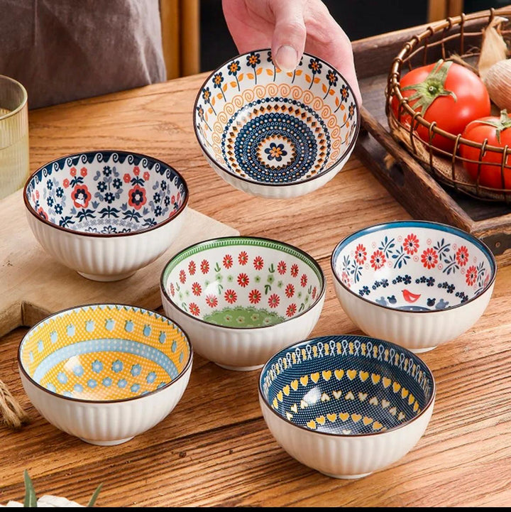  Quesera  Ceramic Cereal Bowls Salad,Soup,Rice Bowl Set,multicolor (4.5 inch)
