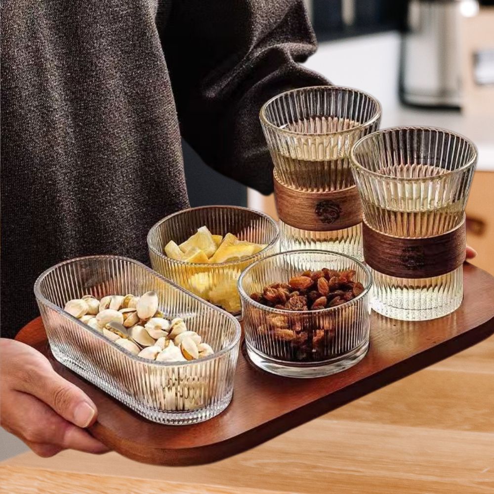 Glass Nut Jars & Food Storage Set with 3 Containers, Glasses & Tray
