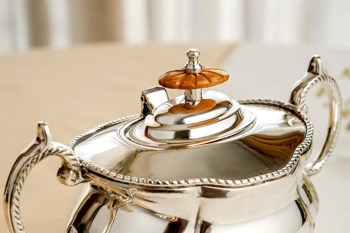 Bariq silver plated brass-4 PC tea/coffee serving set by Quesera