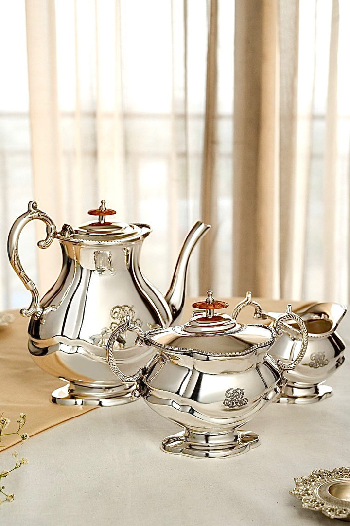 Bariq silver plated brass-4 PC tea/coffee serving set by Quesera