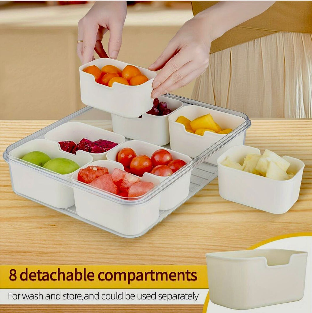  8 COMPARTMENT SNACK SERVING TRAY WITH LID AND HANDLE AND TONG-SET OF 2
