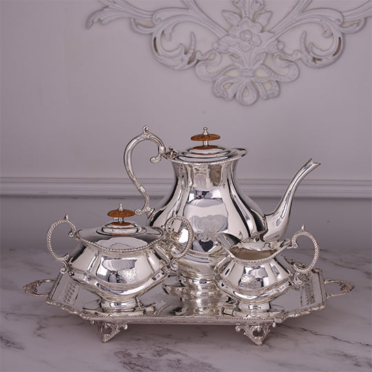 Bariq silver plated brass-4 PC tea/coffee serving set by Quesera