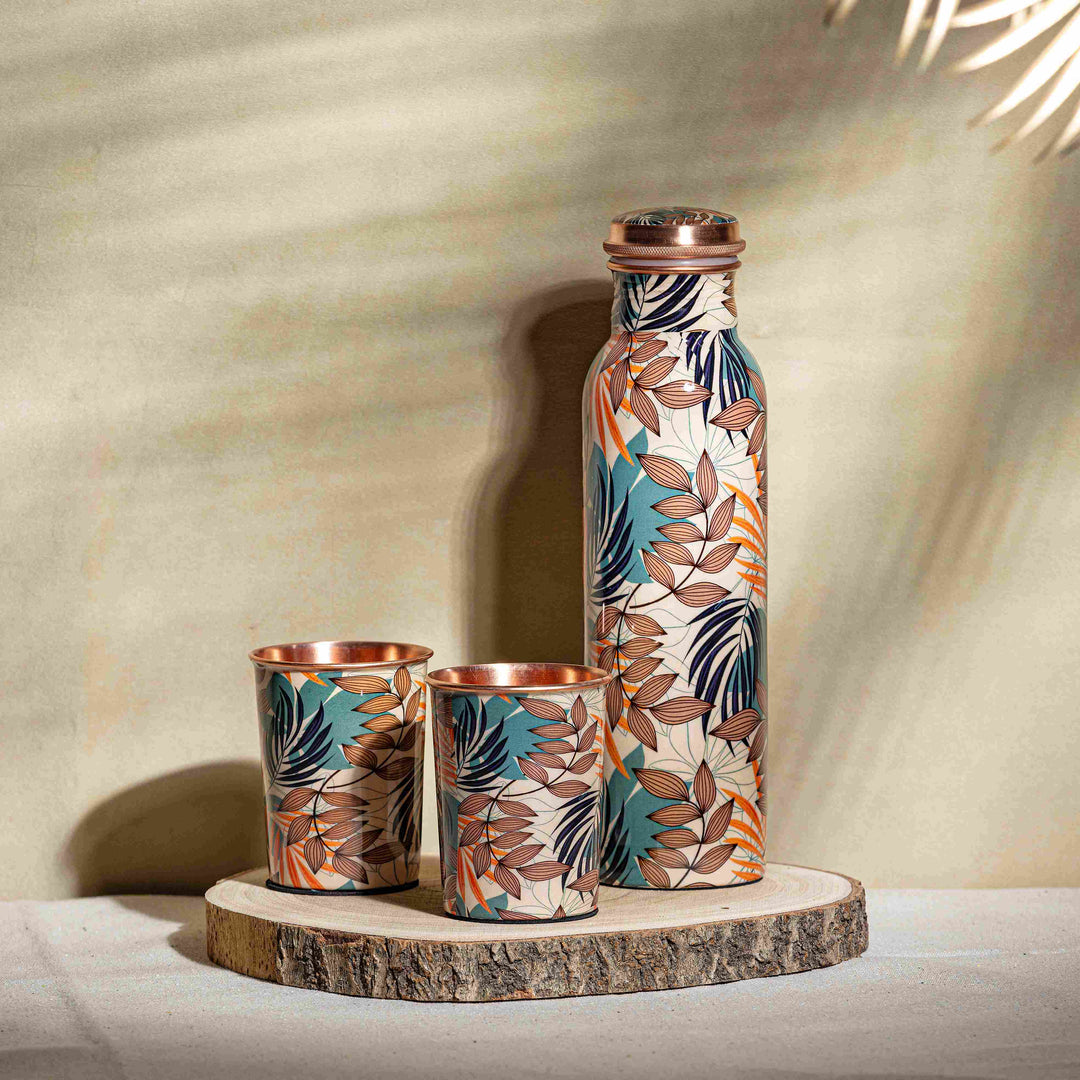 PURE COPPER BOTTLE SET WITH 2 GLASSES