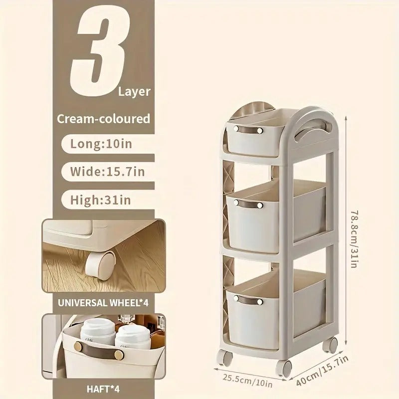 3 LAYER  ROLLING ORGANISER WITH DRAWERS AND WHEELS