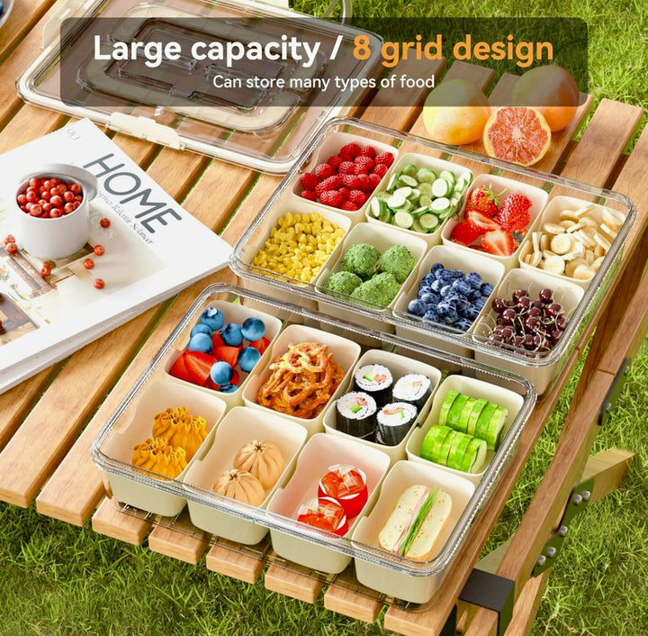  8 COMPARTMENT SNACK SERVING TRAY WITH LID AND HANDLE AND TONG-SET OF 2
