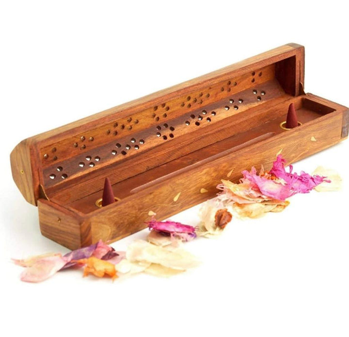 Wooden Hand Carved Coffin Incense Stick Burner 