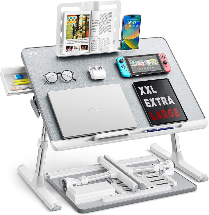 Saiji Foldable Laptop Table with Storage Drawer <br>(Grey, X-Large)