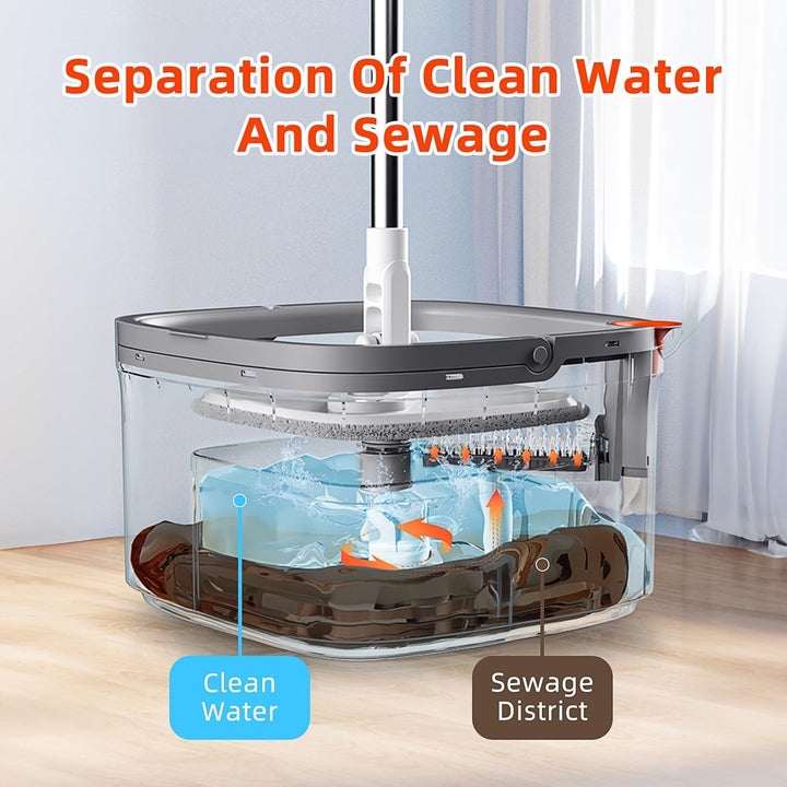 Natural Guest - Premium Spin Mop & Bucket Set, Mop for Floor Cleaning - High-speed Turbine Effortless Dirt Separation - Visual Dehydration Indicator - Ultra-Fine Fiber Cloth for Super Absorption