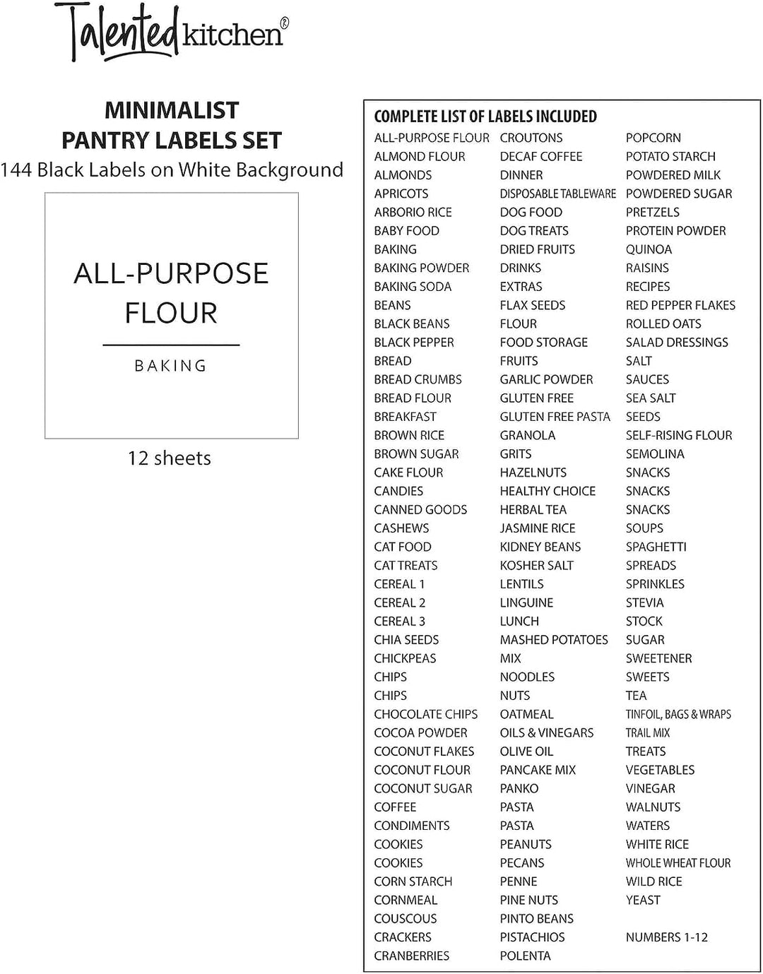 144 Preprinted Pantry Labels for Containers/Food Storage