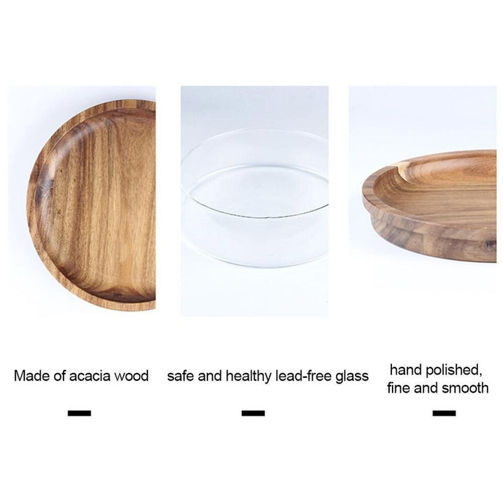 Glass Double decker bowl with wooden lid +Mini dessert Dish