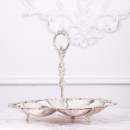 REAL SILVER PLATED AALAM BRASS SERVING PLATTER WITH HANDLE by quesera